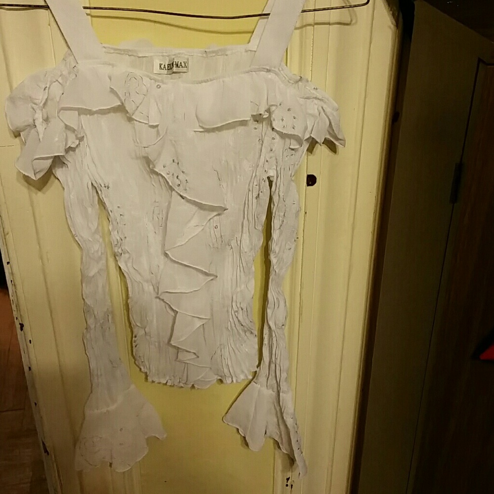 Pretty white blouse with silver thread and sequins